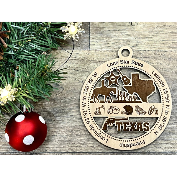 Texas Wood Christmas Ornaments