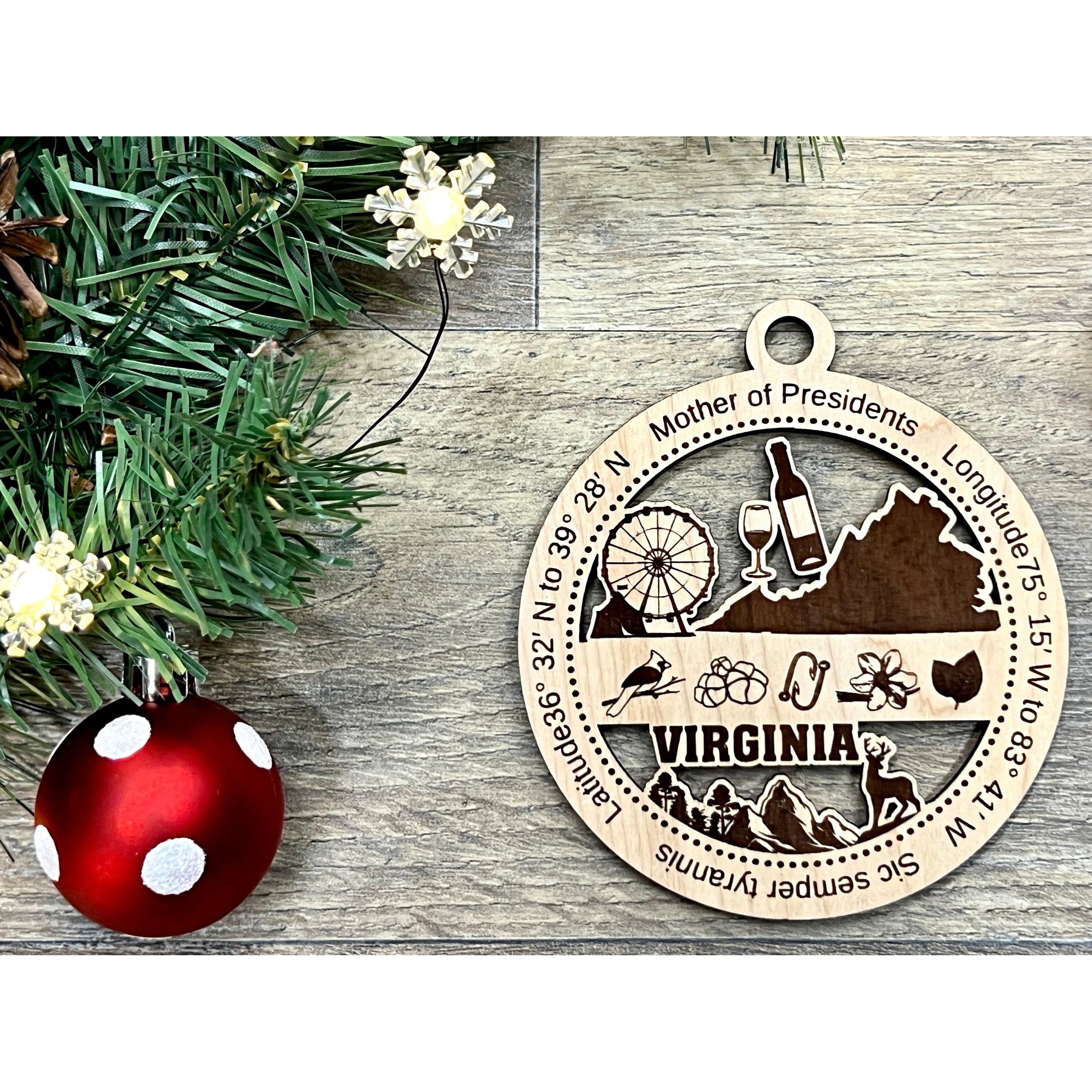 Virginia Wooden Christmas Ornaments