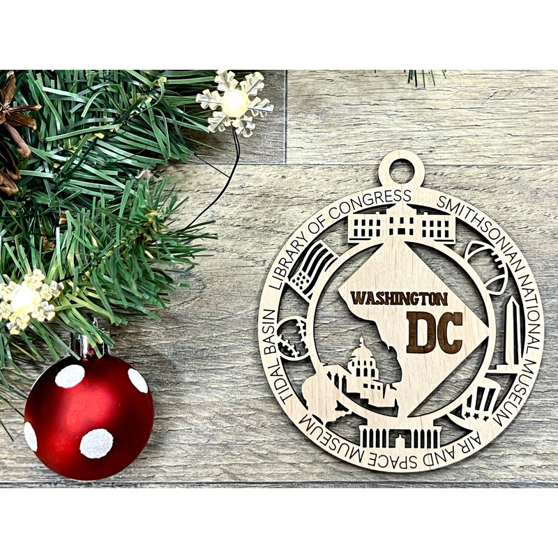 Washington DC, District of Columbia, Nations Capital Wooden Christmas ornaments