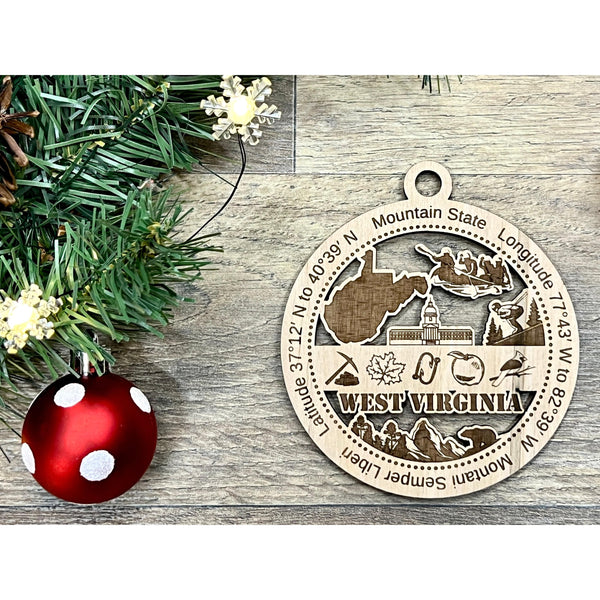 West Virginia State Wooden Christmas Ornaments