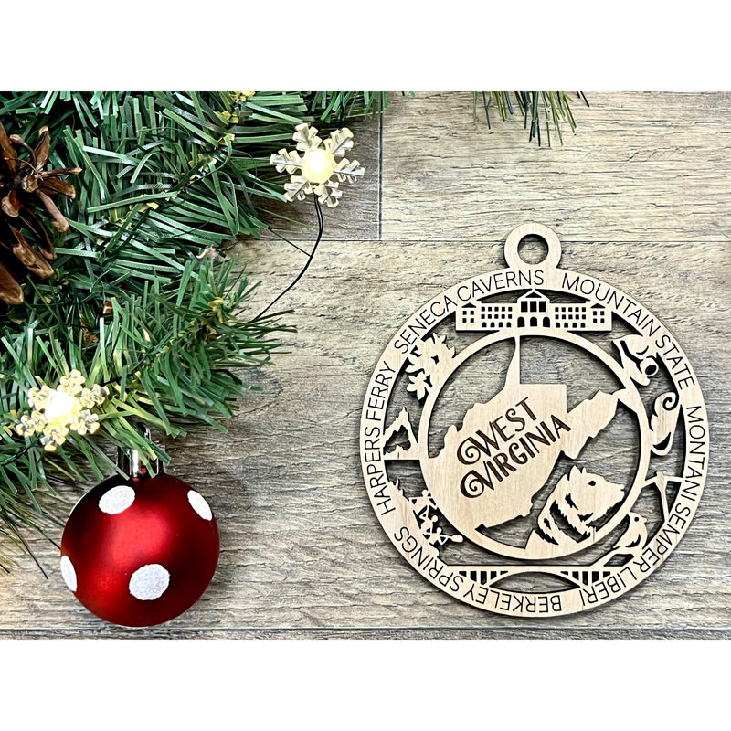 West Virginia State Wooden Christmas Ornaments