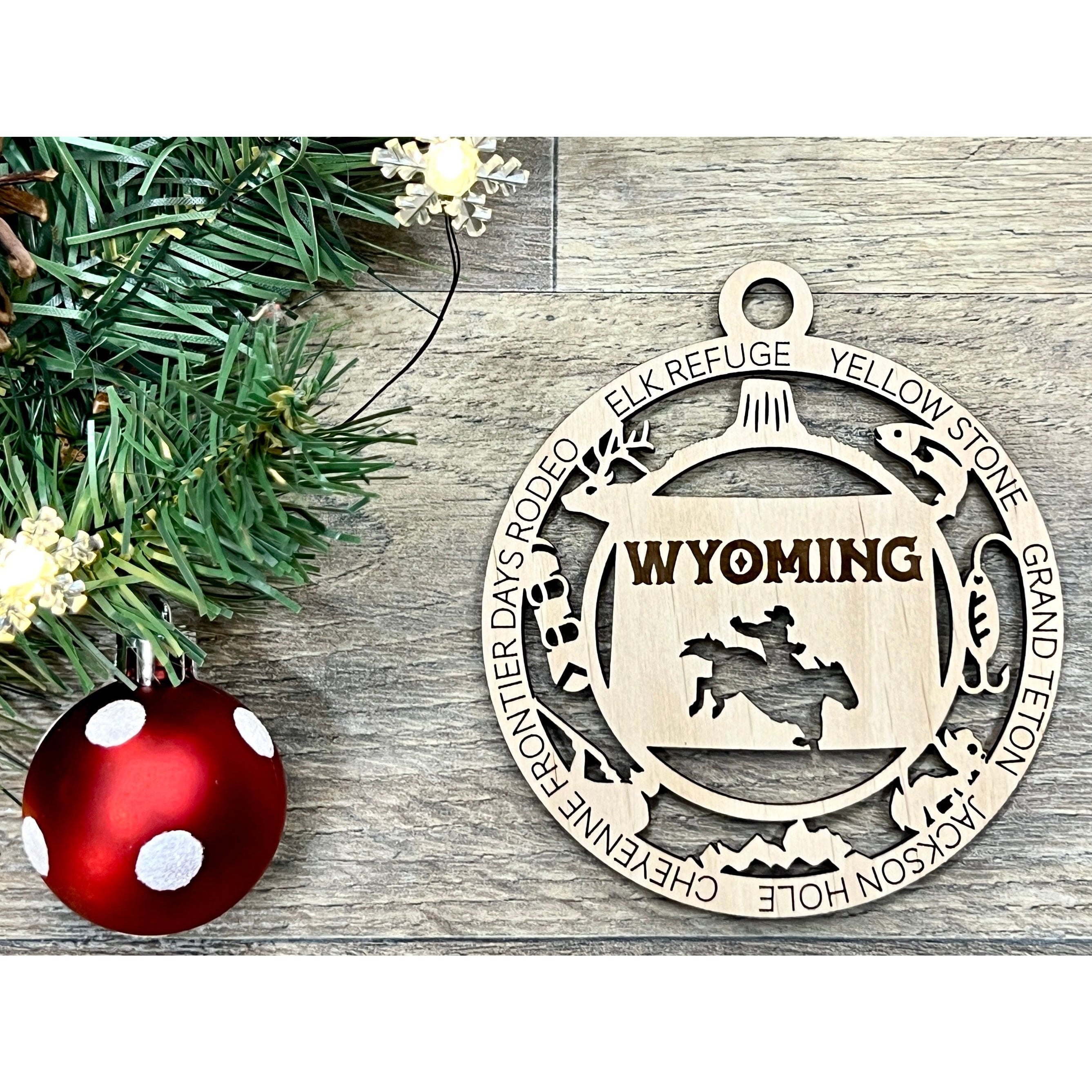 Wyoming State Wooden Christmas Ornaments