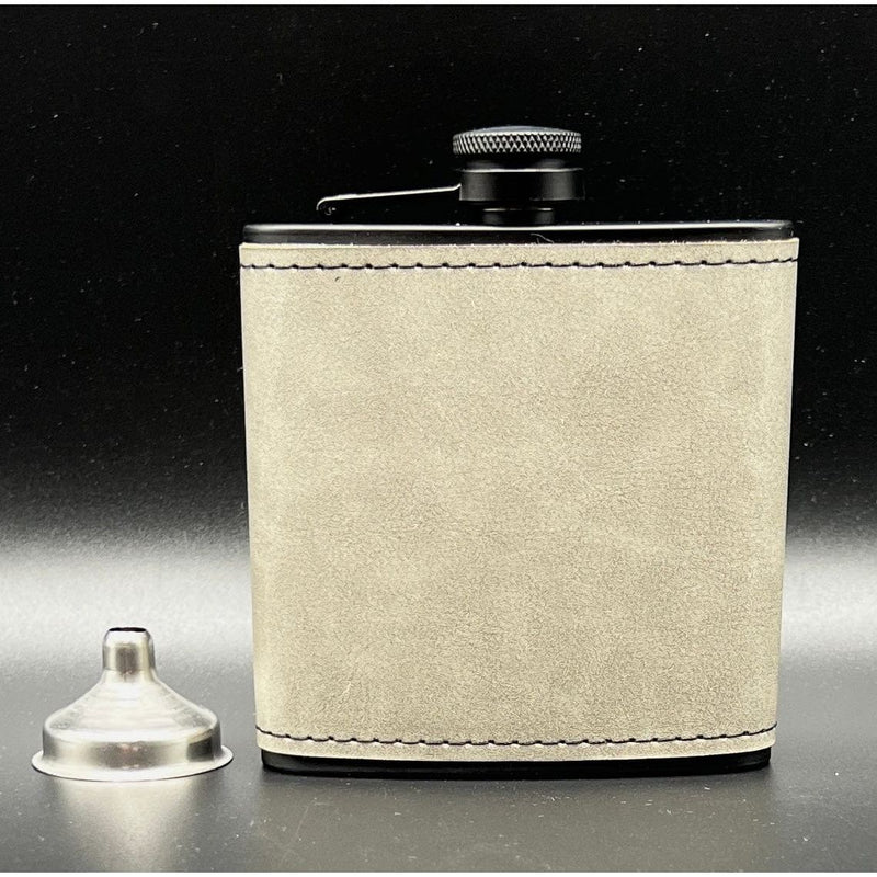 6oz leather wrapped black stainless steel flask