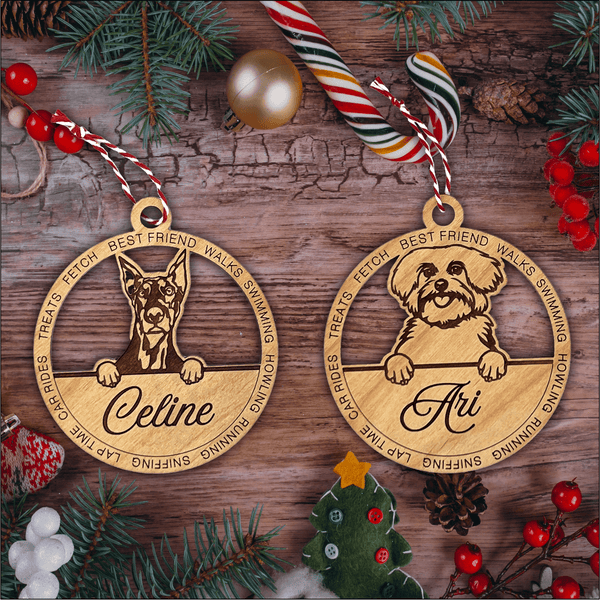 Custom Christmas, dog ornaments ornaments, personalized with your pets name. 